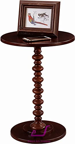 Dream Arts Dime Arts Shoppee Round Wooden Side Table for Living Room with Pedestal End Table