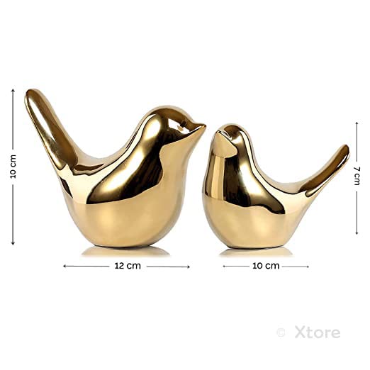 Xtore Ceramic Golden Blessing Birds Figurine for Home Decor