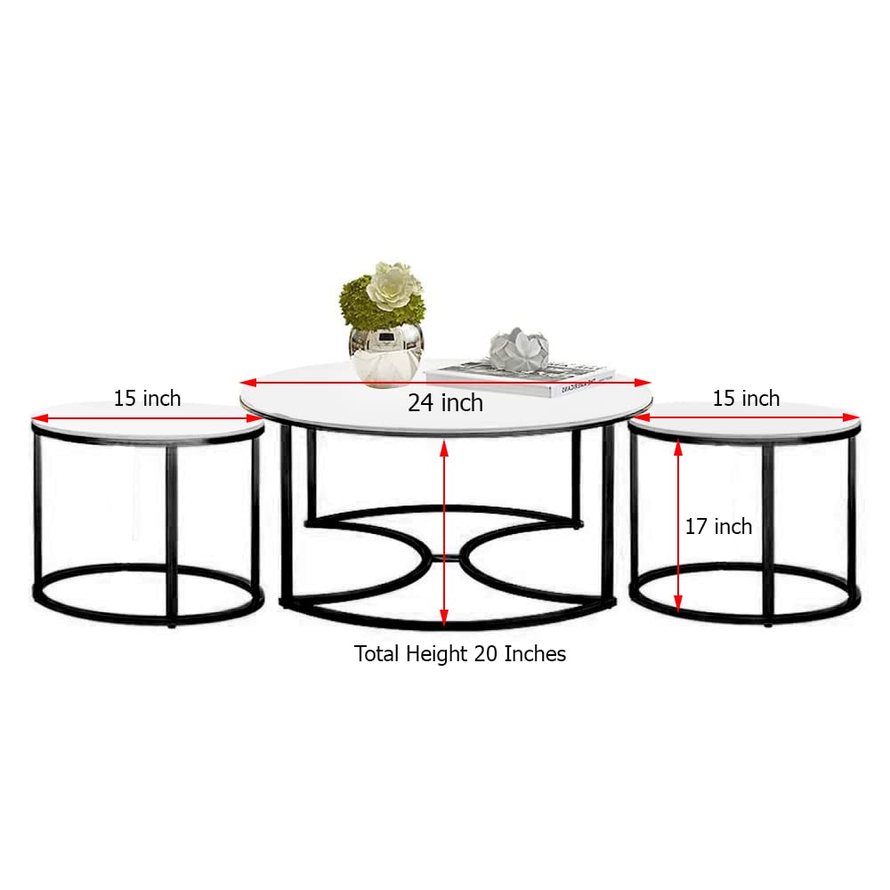 BROWN ART SHOPPEE Set of 3 MDF Top Gold Legs Coffee Table End Tables Round Wood Stacking Coffee Side Accent Table with Metal Legs