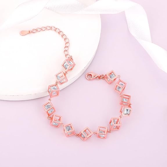 Silver Rose Gold Cubic Crystal Bracelet