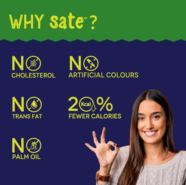 SATE Skinny -The Tasty baked Palak Bhujia Sev with 50% Less Oil, 20% Fewer Calories. No Artificial Colours. No Palm Oil. Trans-Fat & Cholesterol Free.