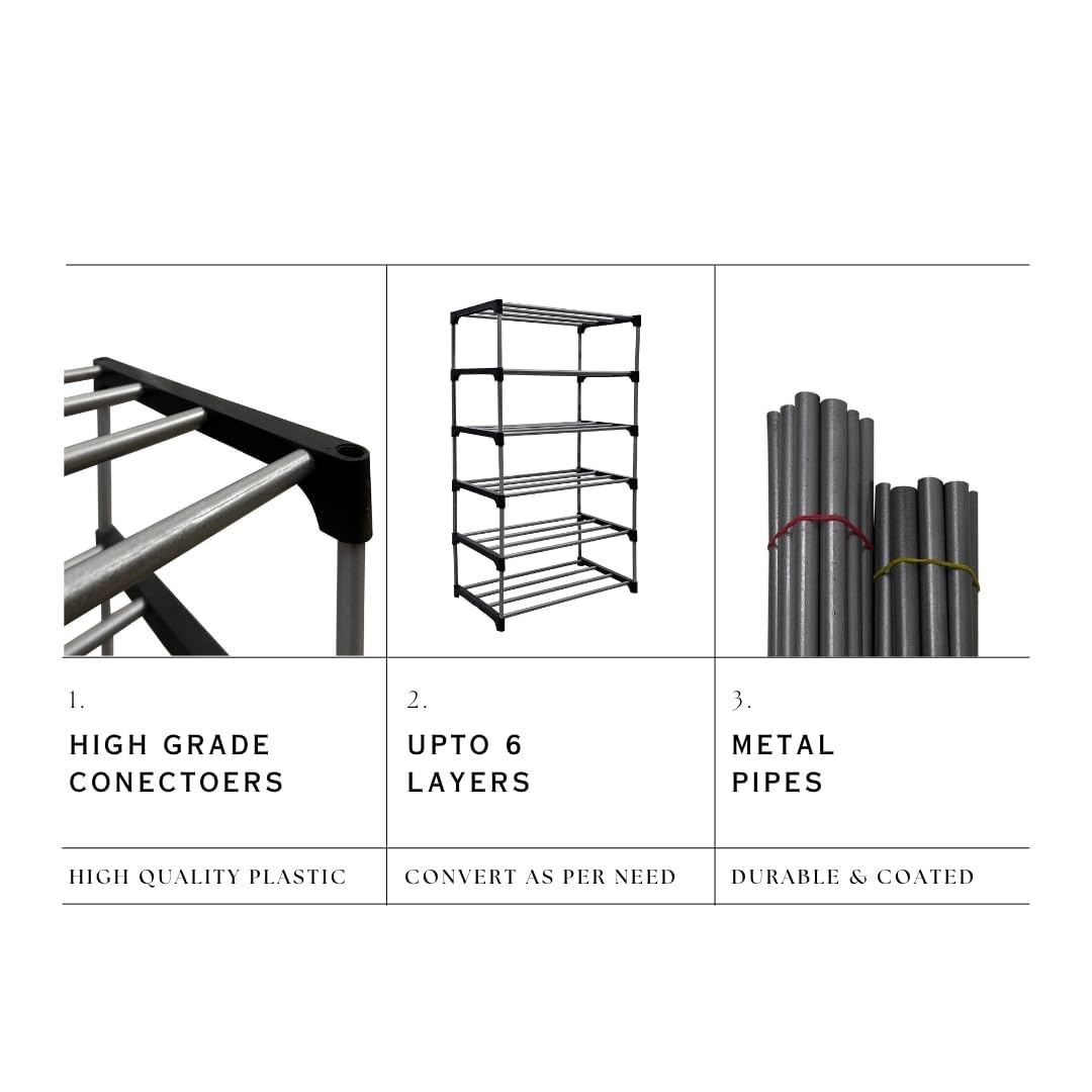 EXPOSURE 6 Layer Metal Plastic Collapsible Multipurpose Book Shelf Black