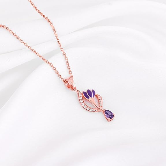 Silver Rose Gold Blooming Crocus Pendant