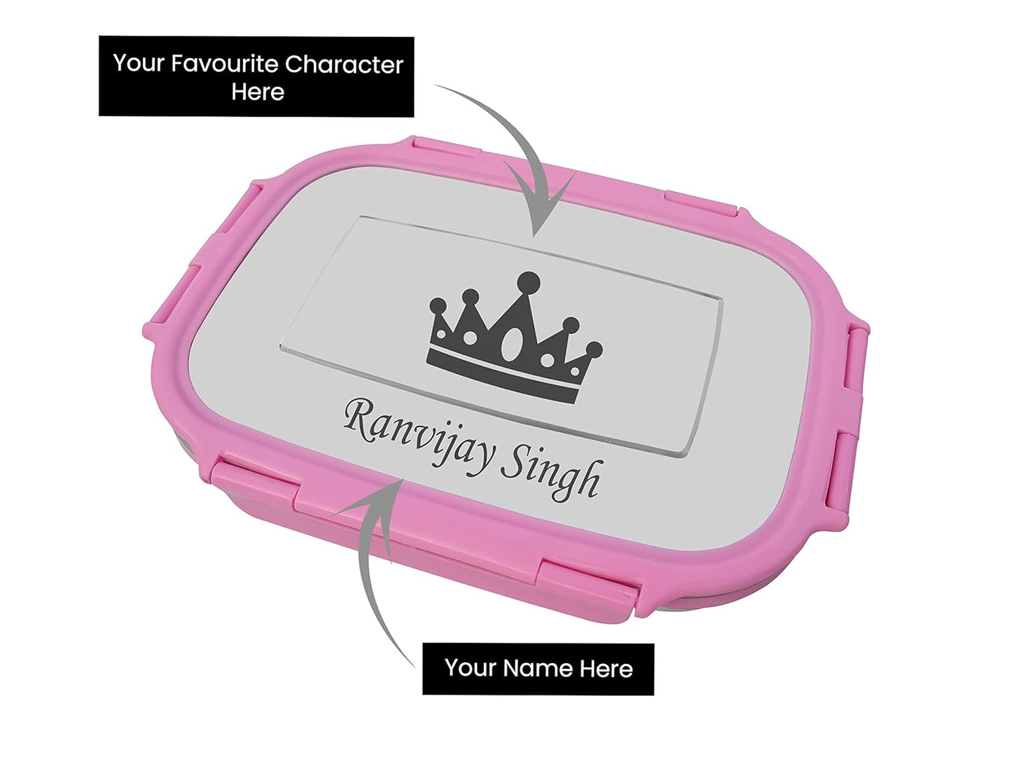 Personalized Stainless Steel Lunch Box with Your Child Name and Favourite Character Engraved on Tiffin Box.