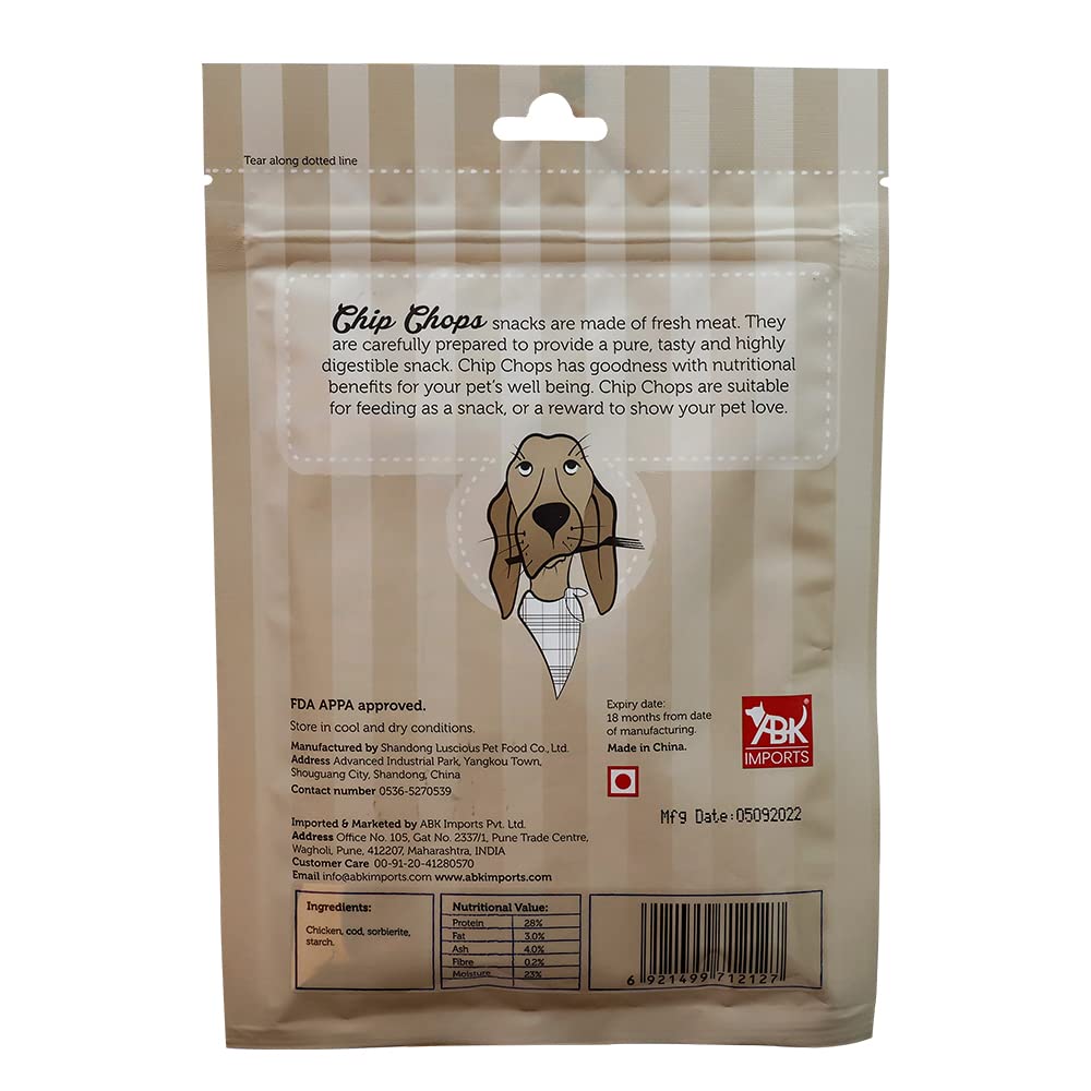 Chip Chops Chicken & Codfish Sandwich Stick Dog Treato,Highly Nutritional & Digestible, Suitable for All Dog Breeds, Easy to Digest, No Artificial Flavors Added, Multi-Pack (Pack of 4) - 280g