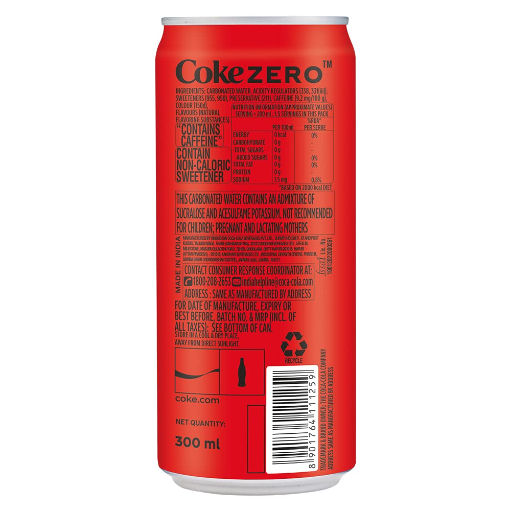 Coca-Cola Zero Sugar, No Calories Soft Drink Can