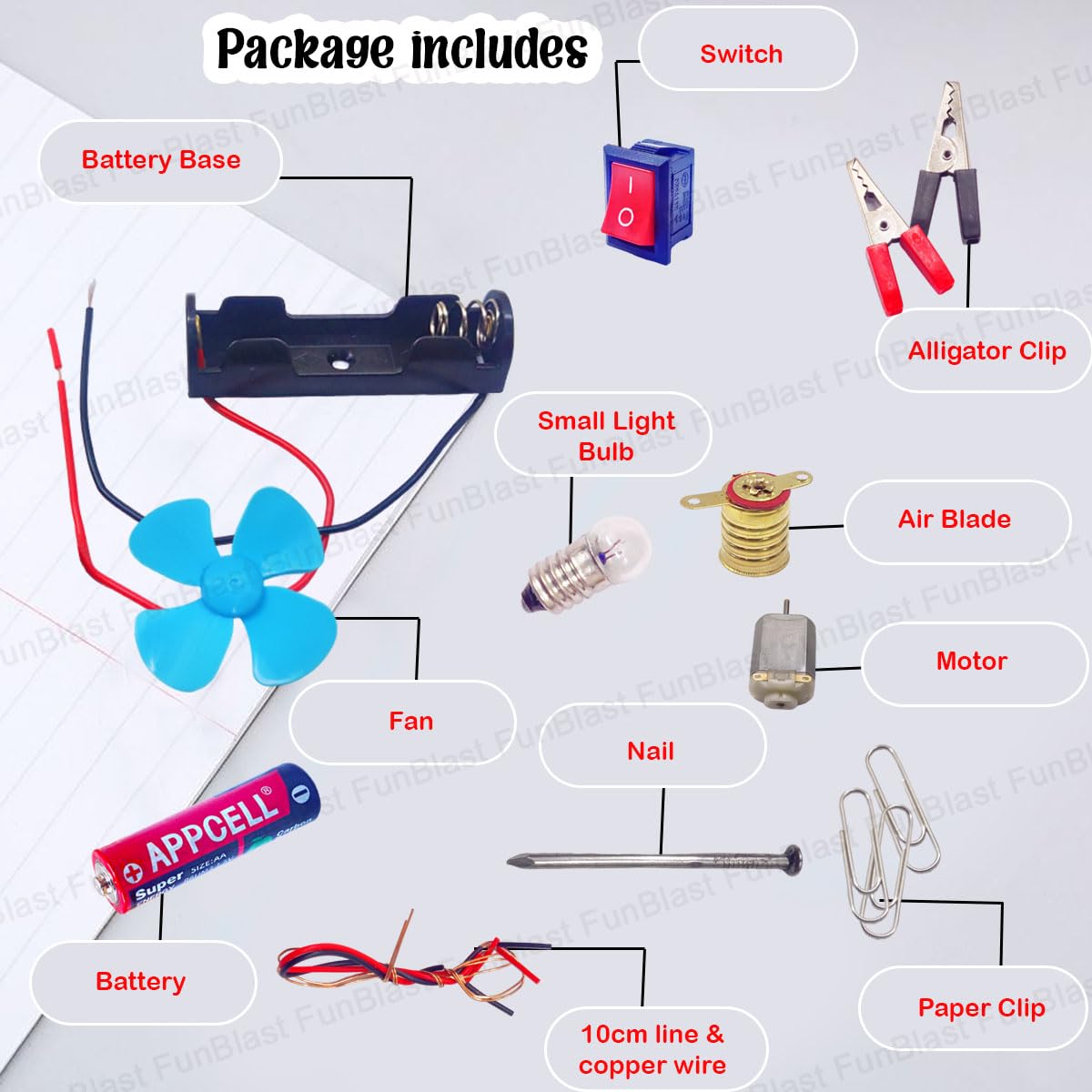 FunBlast Science Experiment Kit – Science Kit for Kids, STEM Kit, Electric Circuit Kit for Students with Motor Fan Toy, DIY Science Kit for Students, Science Experiment Kit
