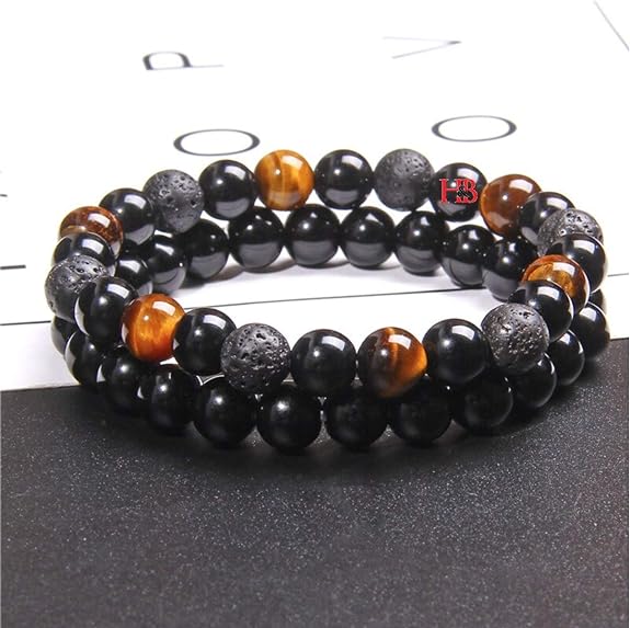 Tiger Eye & Tourmaline Stone Beads Matching Bracelets