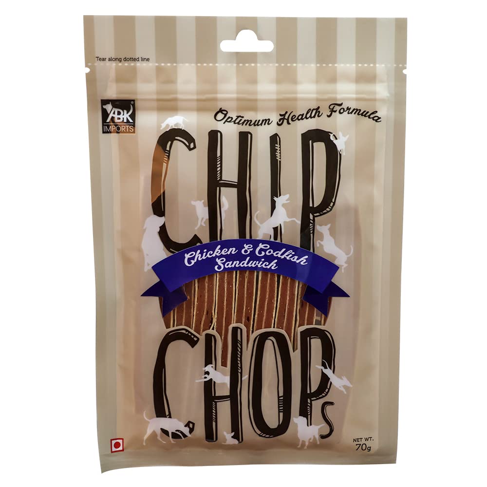 Chip Chops Chicken & Codfish Sandwich Stick Dog Treato,Highly Nutritional & Digestible, Suitable for All Dog Breeds, Easy to Digest, No Artificial Flavors Added, Multi-Pack (Pack of 4) - 280g
