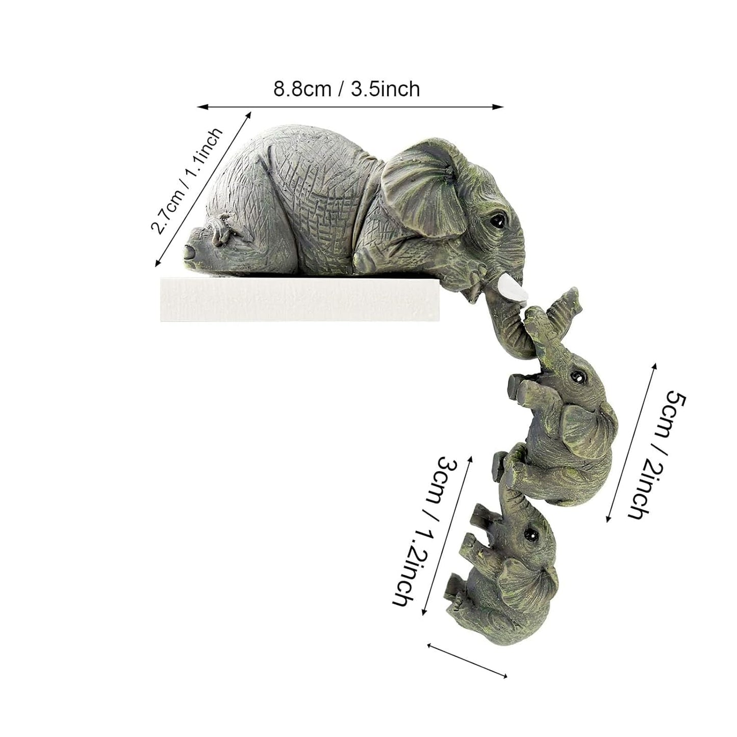 TIED RIBBONS Miniature Elephant Mother and Two Babies Hanging Ornament Figurines Animal Statue (3 Pcs, Small, Resin) for Home Decor Table Wall Decoration Items