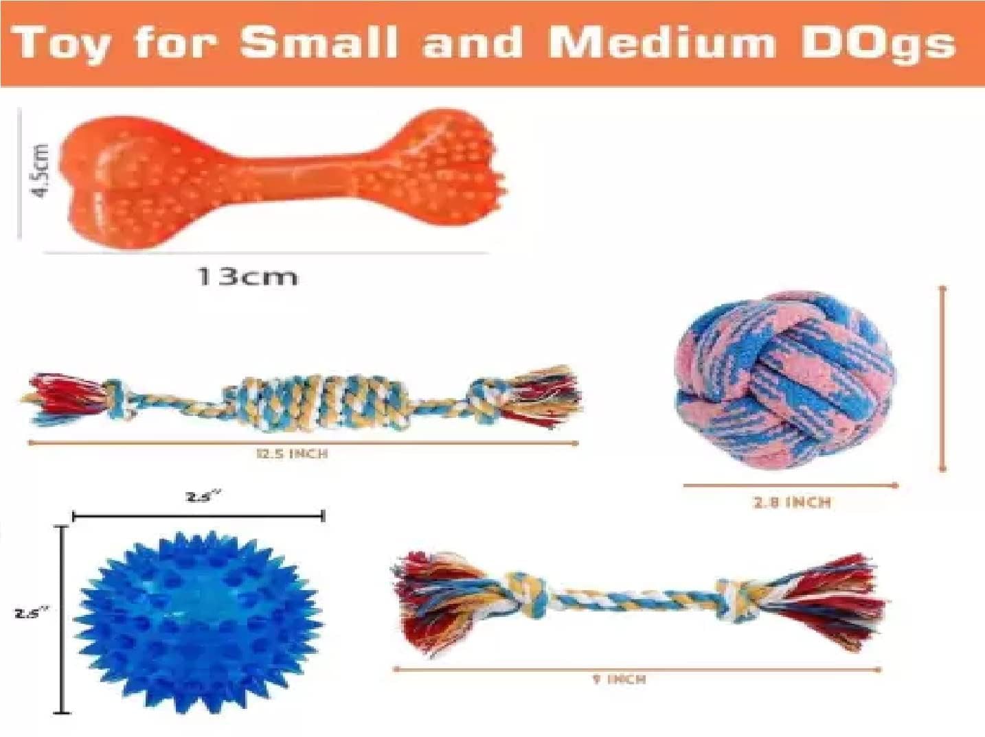 Agirav Dog Rope Toys + Dog Toys + Chew Toys + Toys for Puppy + Chew Hard Spike Bone for Dog + Dog Cotton + Poly Mix Chew Toys, Combo Pack of 7 (Color May Vary)