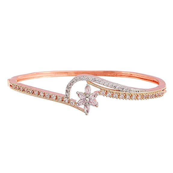 Rhodium-Plated American Diamond Studded Leaf Shaped Bangles