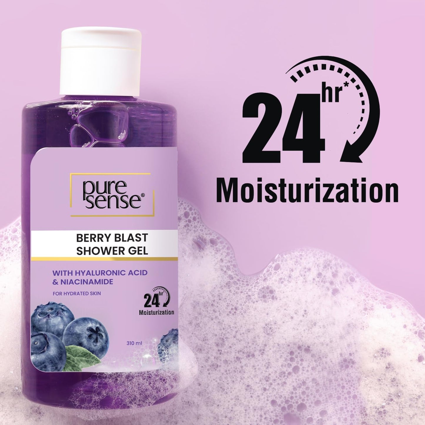 PureSense Hyaluronic Acid + Niacinamide Berry Blast Body Wash Shower Gel | Deep Clean & Intense Hydration | Help Reduce Flakes & Itchiness | For Dry Skin | No Paraben