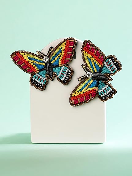 Multicolor Beaded Contemporary Butterfly Studs Earring