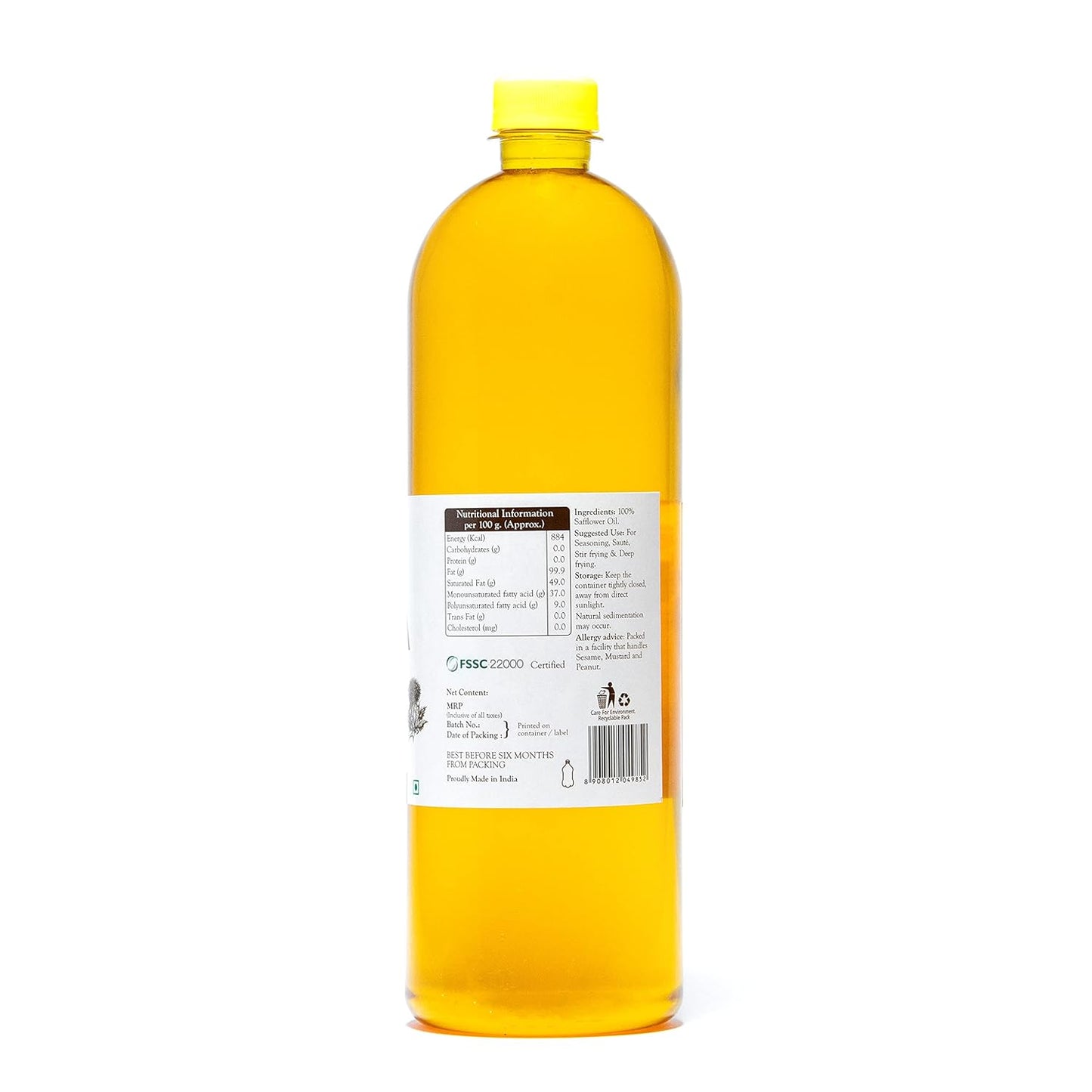 Saptham 100% Natural Cold pressed Safflower Oil- 5L |Pure, Natural & Unrefined Oil| Free of Parabens and Chemicals| Good for Heart Health| Pure and Natural
