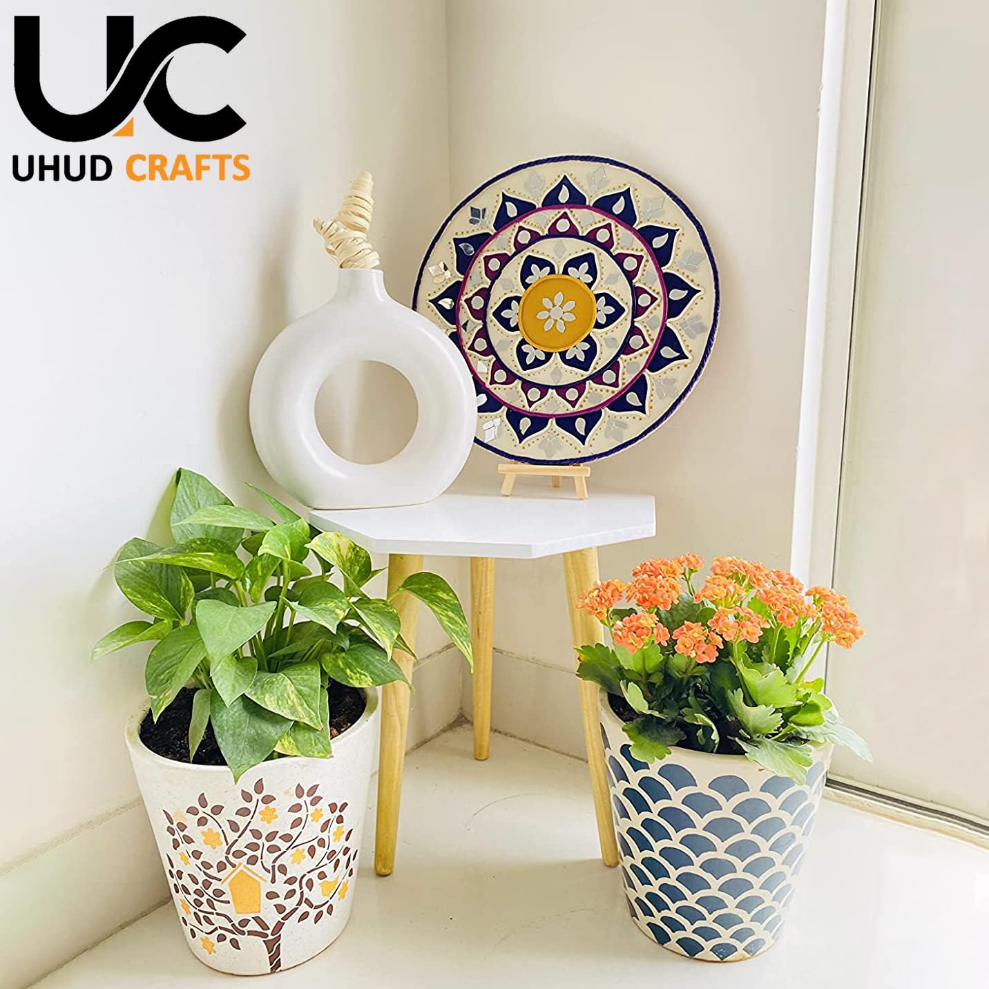 UHUD CRAFTS Beautiful Antique Wooden Fold-able Side Table/End Table/Plant Stand/Stool Living Room Kids Play Furniture Table Round Shape
