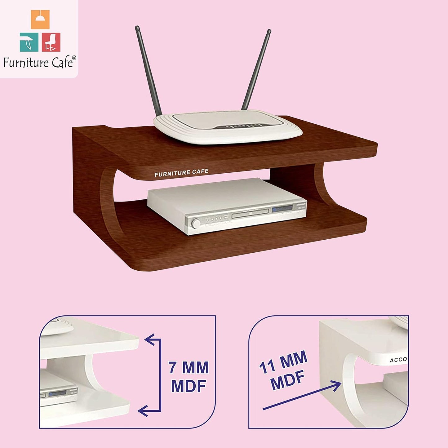 Furniture Cafe Set top Box Stand WiFi Router Holder Wooden Wall Shelves for Home Wall Mount Stylish TV Cabinet Living Room Furniture