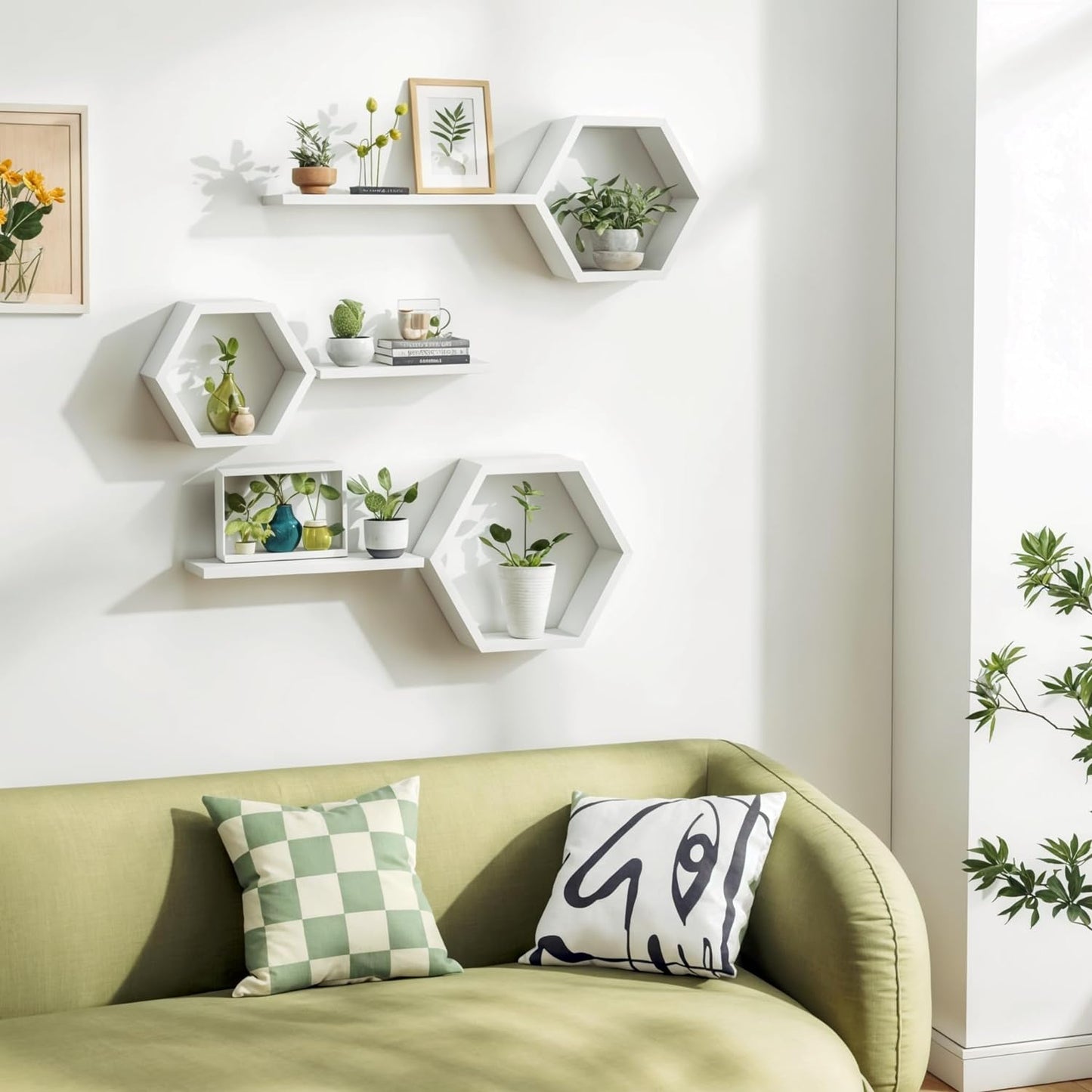 The Menifest | Wooden Hexagonal Shape Wall Hanging Rack Shelf Wall Shelf for Living Room Bedroom and Office Decoration