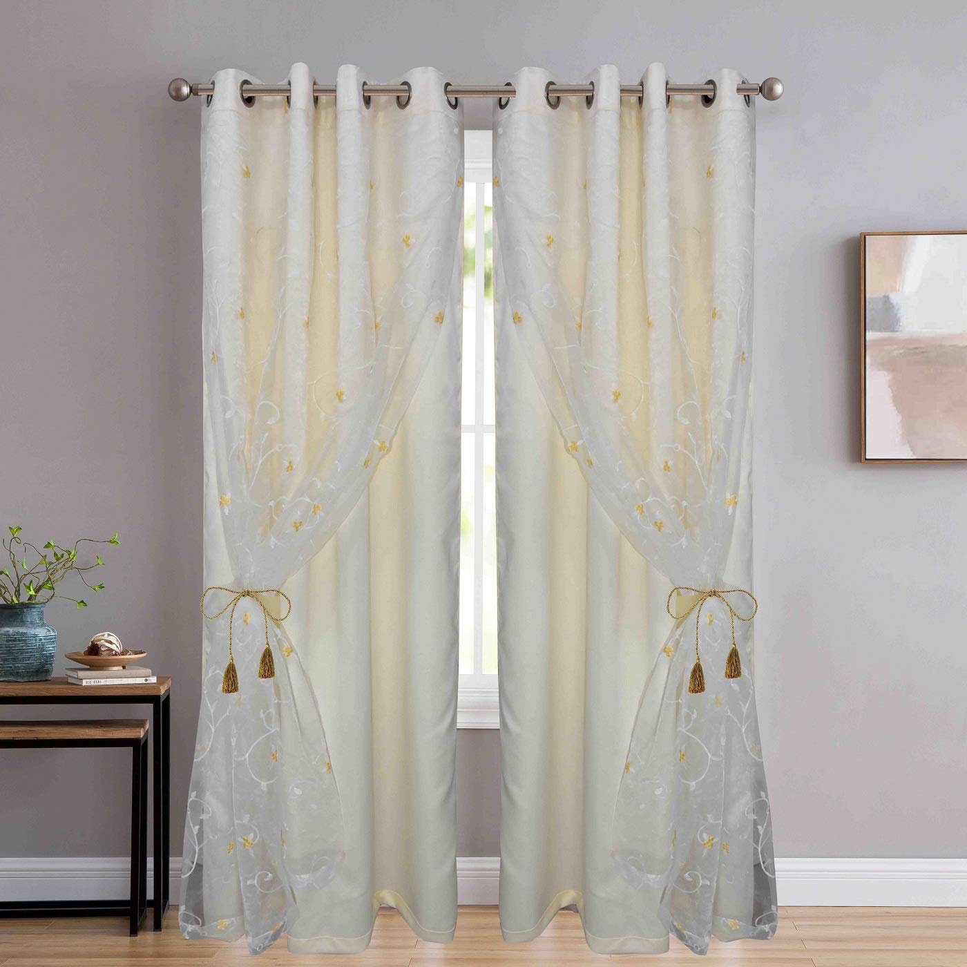 THUNDERSHOPPE Polyester Embroidered Double Curtains