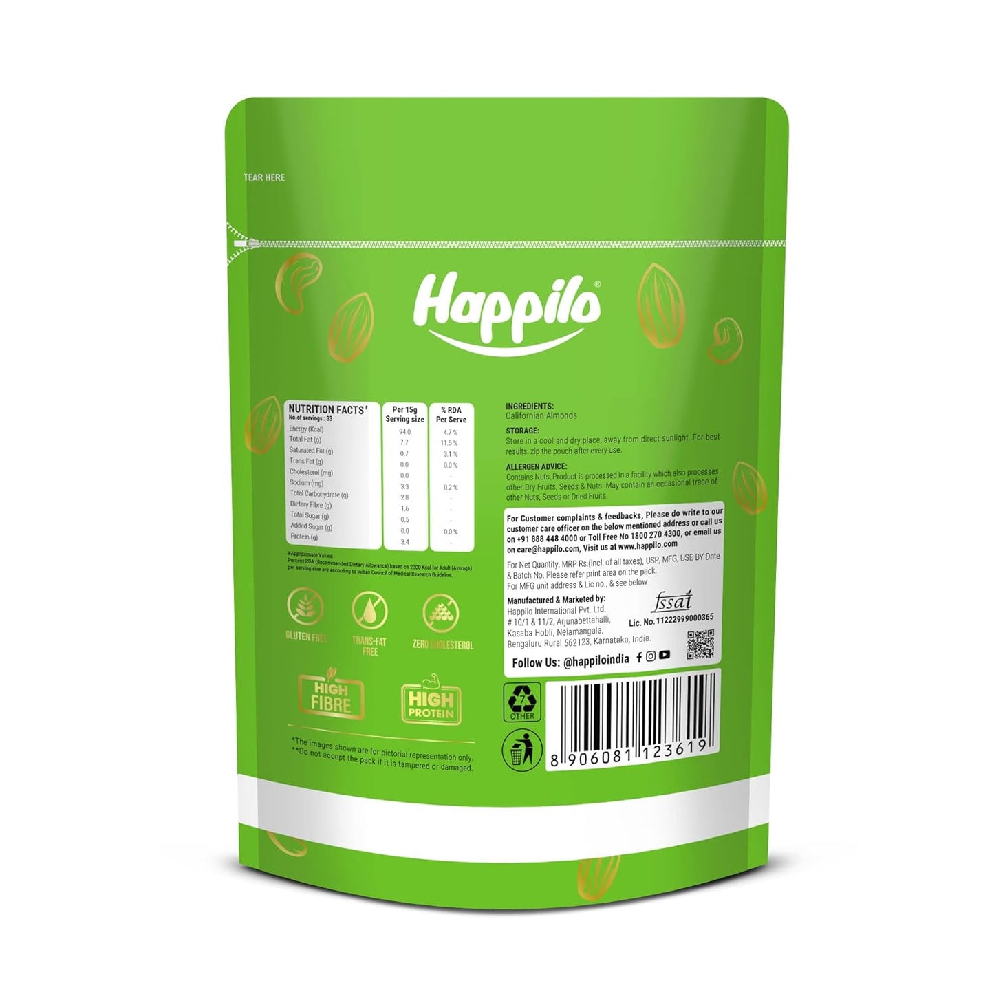 Happilo 100% Natural Premium California Dried Almonds