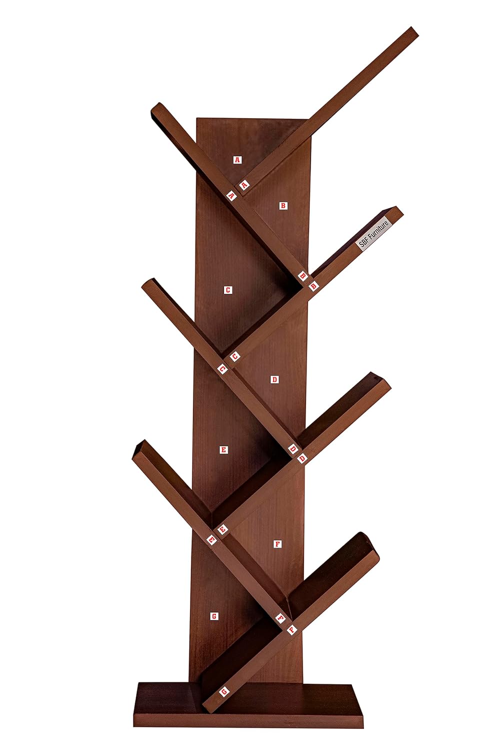 SBF Furniture Modern Tree Shape Wood Bookcase