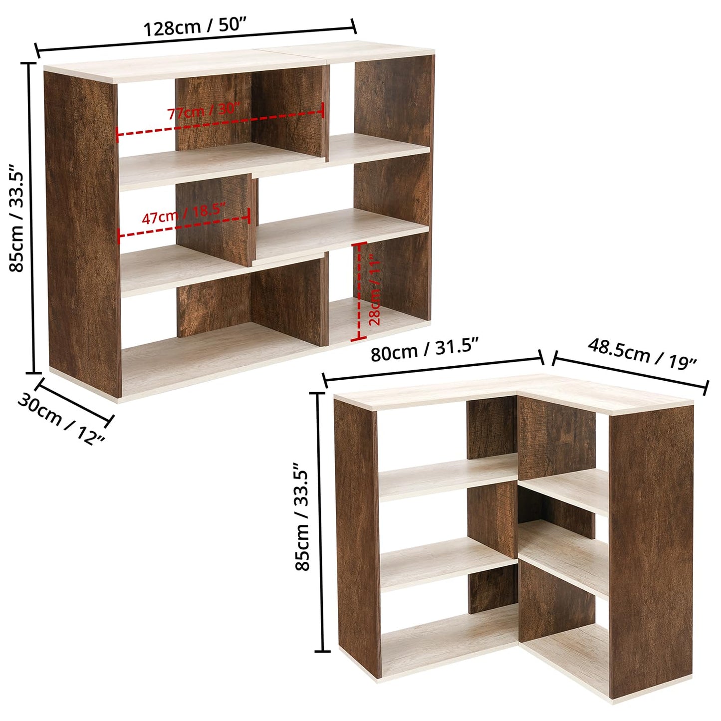 ABOUT SPACE Book Shelf for Home Library-Rectangle/L-Shaped Rack for Storage 6 Compartment Book Stand Shelf for Bedroom, Livingroom Decor, Plants and Books