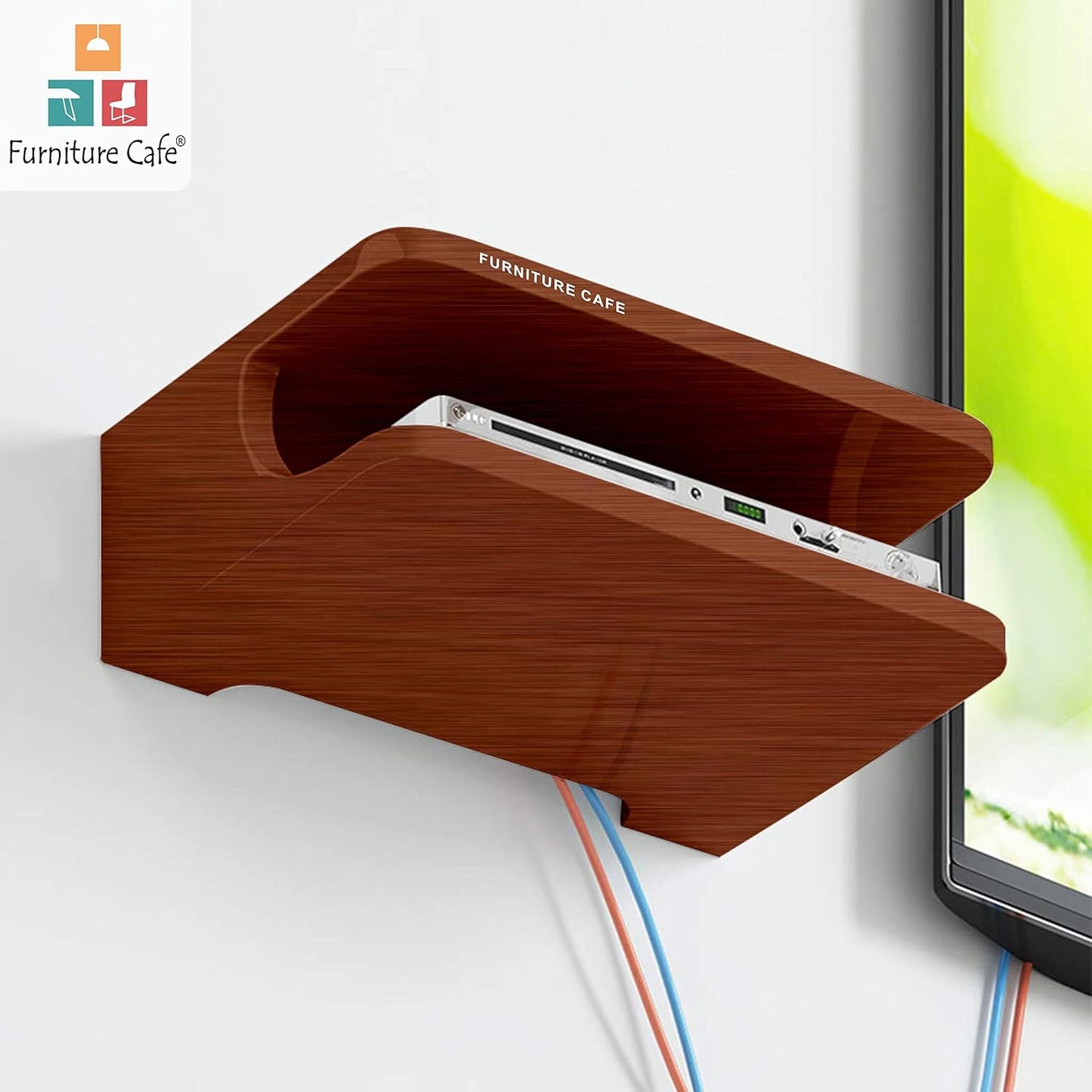 Furniture Cafe Set top Box Stand WiFi Router Holder Wooden Wall Shelves for Home Wall Mount Stylish TV Cabinet Living Room Furniture