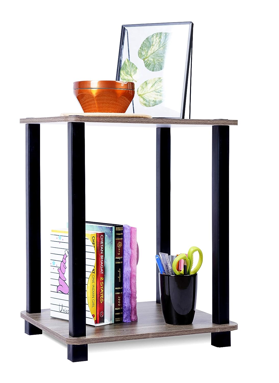 STAR WORK - End Table 2 Tier Shelf Rack stand for Sofa Turn-N-Tube Side Table Corner Display Rack Hallway
