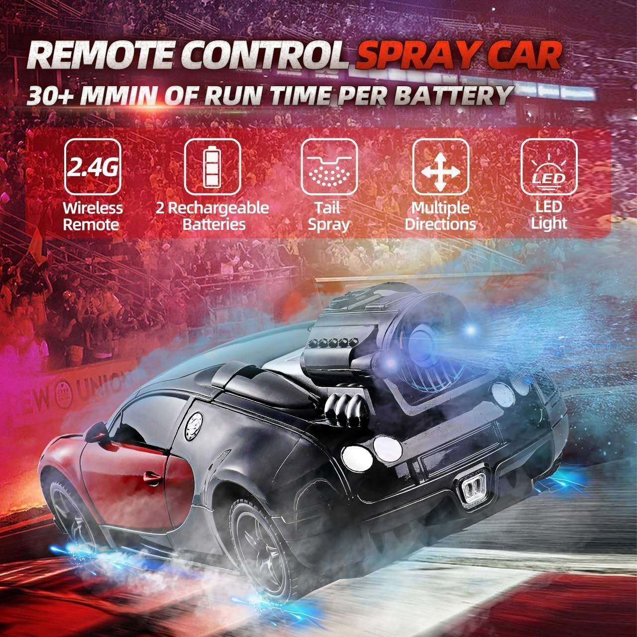 SUPER TOY Robot Remote Control Transform Car with Spray, RC Rechargeable Toy Car with LED Light, Electric Hobby Sport Racing Vehicle for Kids Boys Age 3 4 5 6 7 (Red)