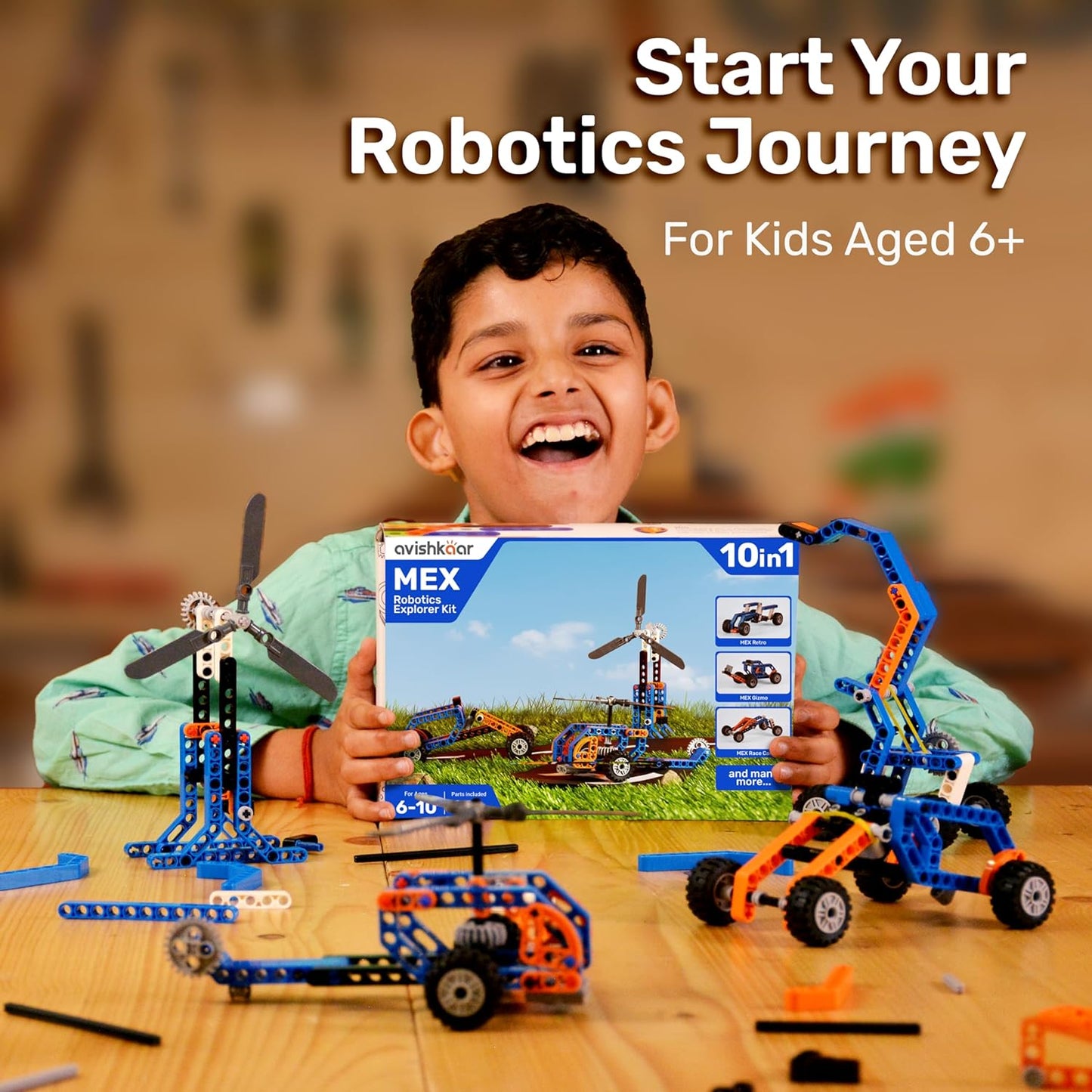 Avishkaar MEX Robotic Explorer Kit, 10-in-1 DIY Robotics Science Kit, Learning Toys for Boys and Girls Aged 6,7,8,9,10, Building and Construction Set with 80+ Parts, Educational Gift