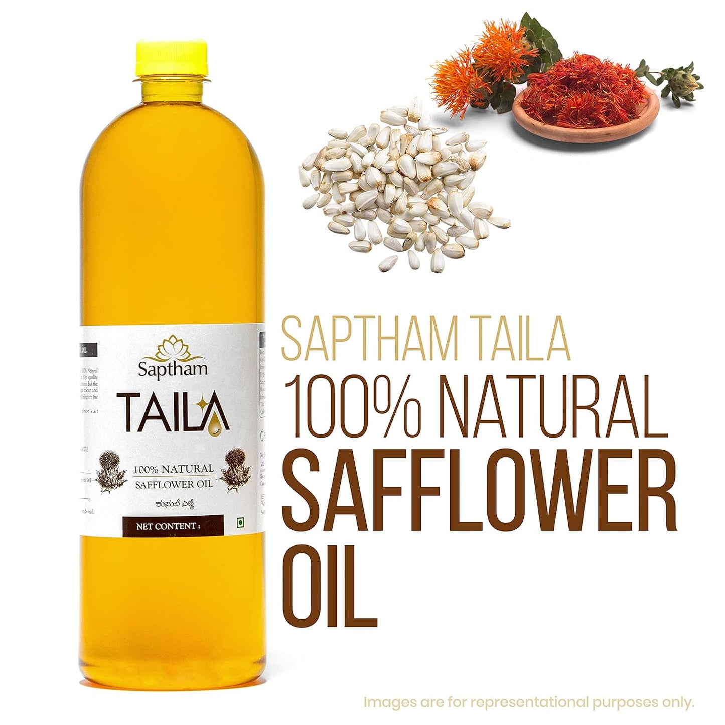 Saptham 100% Natural Cold pressed Safflower Oil- 5L |Pure, Natural & Unrefined Oil| Free of Parabens and Chemicals| Good for Heart Health| Pure and Natural