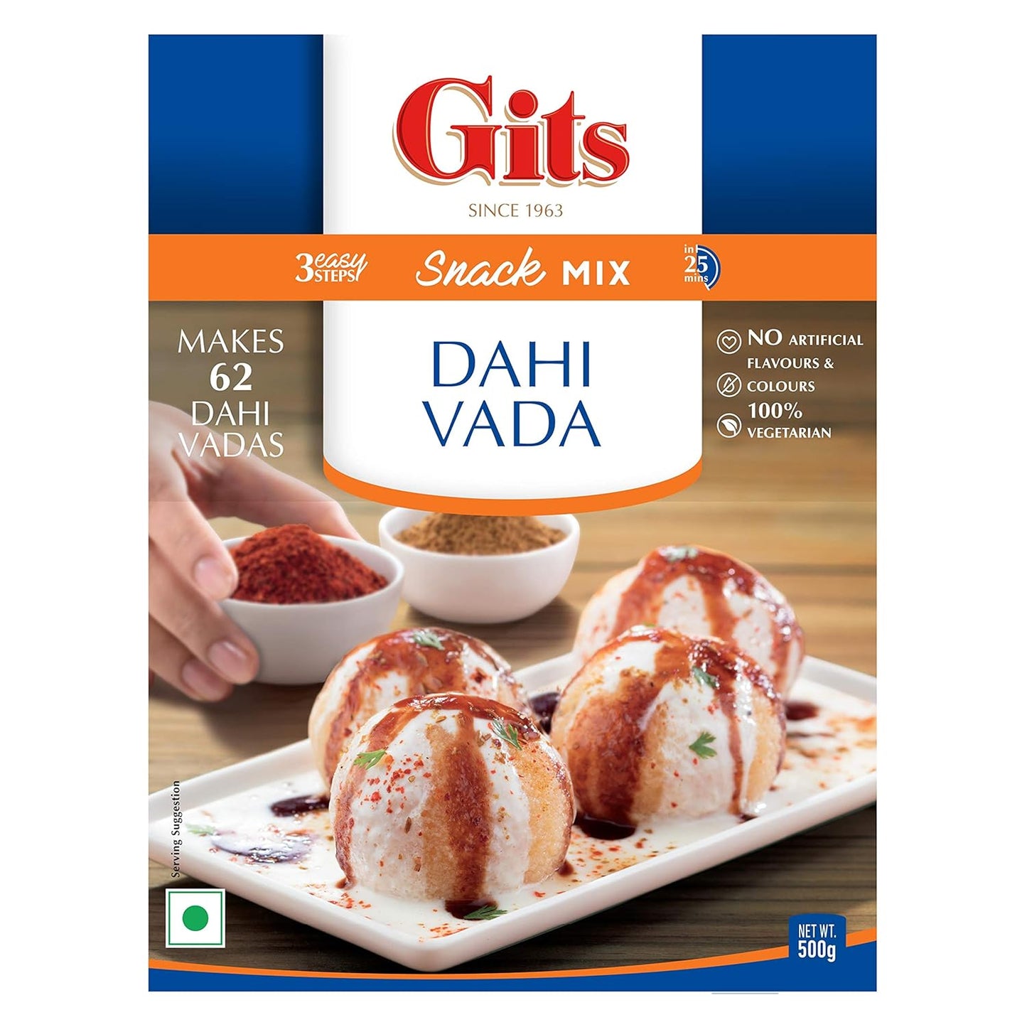 Gits Instant Dahi Vada Snack Mix, Makes 62 Per Pack, Pure Veg, Instant Indian Snack Mix, 500g