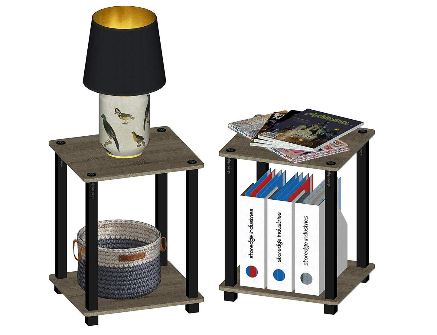 STAR WORK - End Table 2 Tier Shelf Rack stand for Sofa Turn-N-Tube Side Table Corner Display Rack Hallway