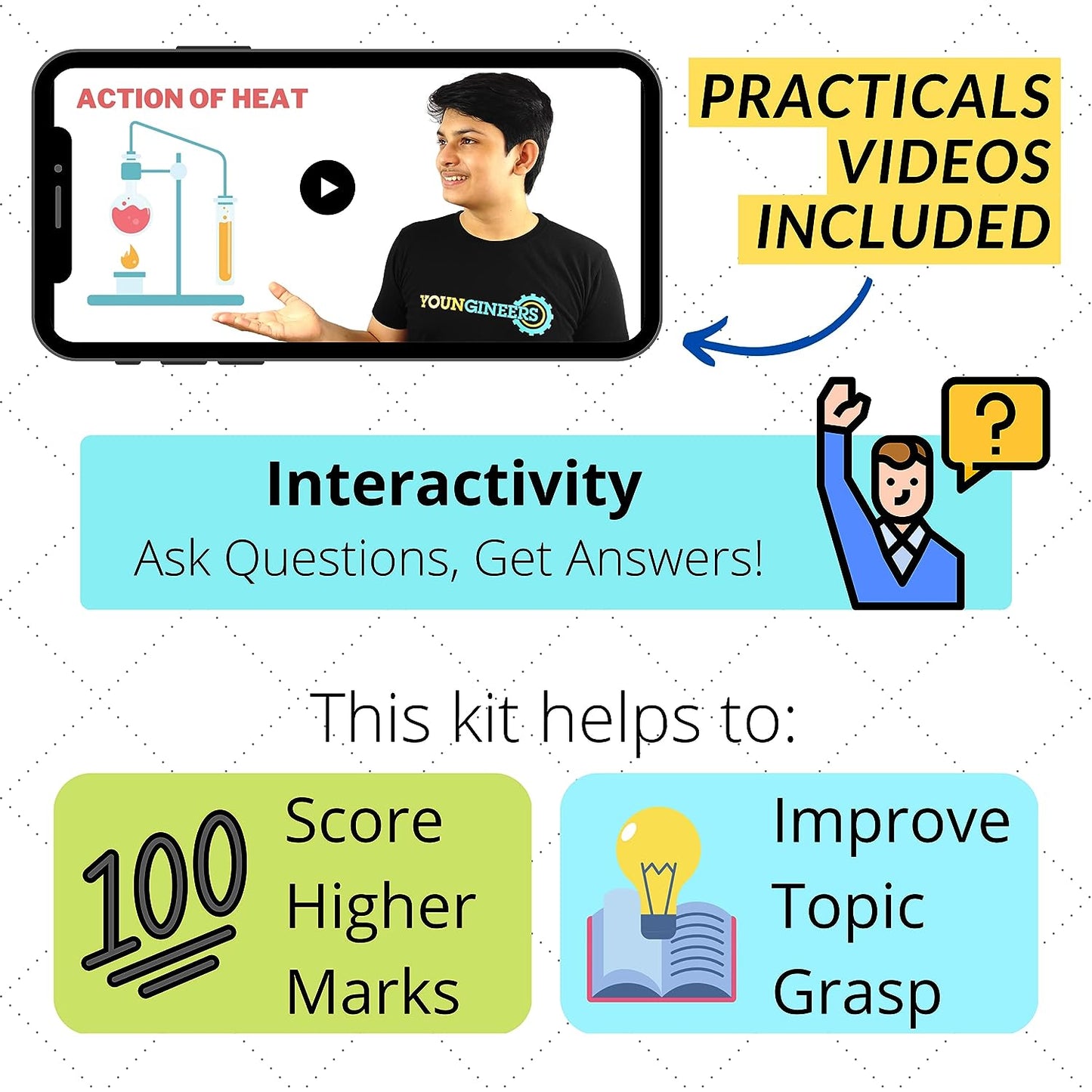Youngineers 30-in-1 Chemistry Practicals Kit for Class 10, CBSE & ICSE, Ages 14-16, Science Experiments and Durable Apparatus, Practicals Videos Included