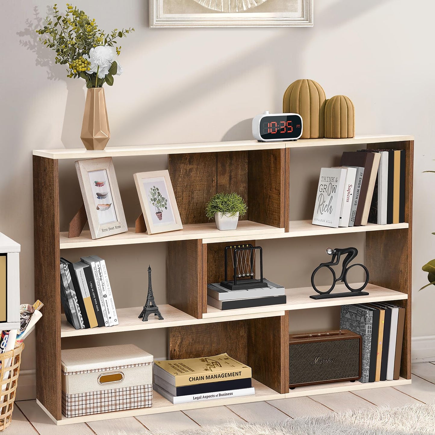 ABOUT SPACE Book Shelf for Home Library-Rectangle/L-Shaped Rack for Storage 6 Compartment Book Stand Shelf for Bedroom, Livingroom Decor, Plants and Books