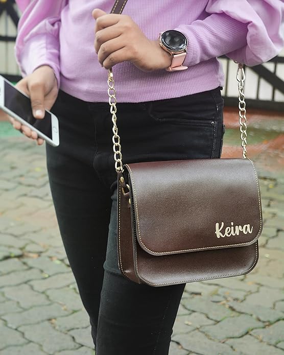 The Bling Stores Personalized PU Leather Woman Chain Sling Bag
