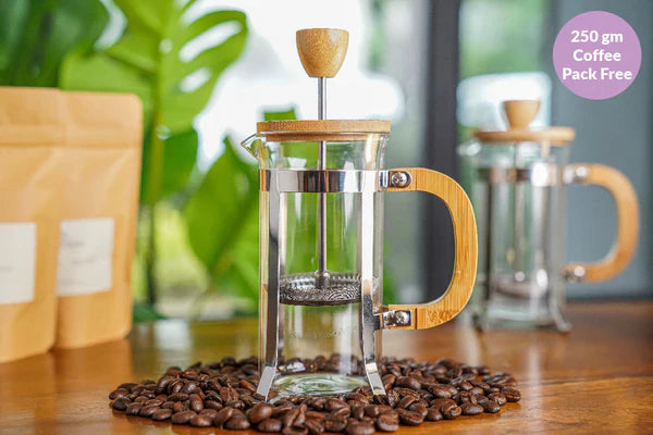 French Press Wooden (350ml) - Get 250 gm Coffee Pack Free