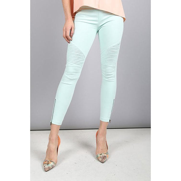 Bike Ankle Zipper Leggings Pants Raw Moda