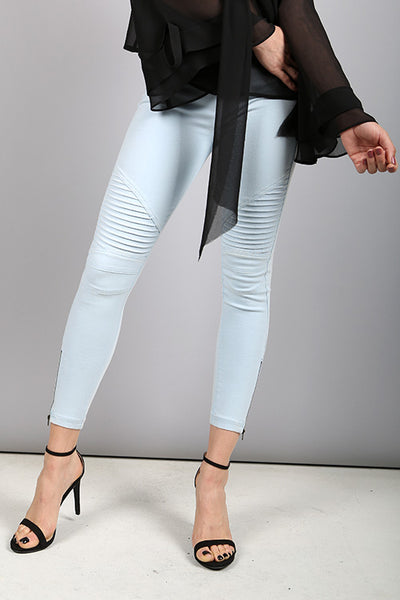 Bike Ankle Zipper Leggings Pants Raw Moda
