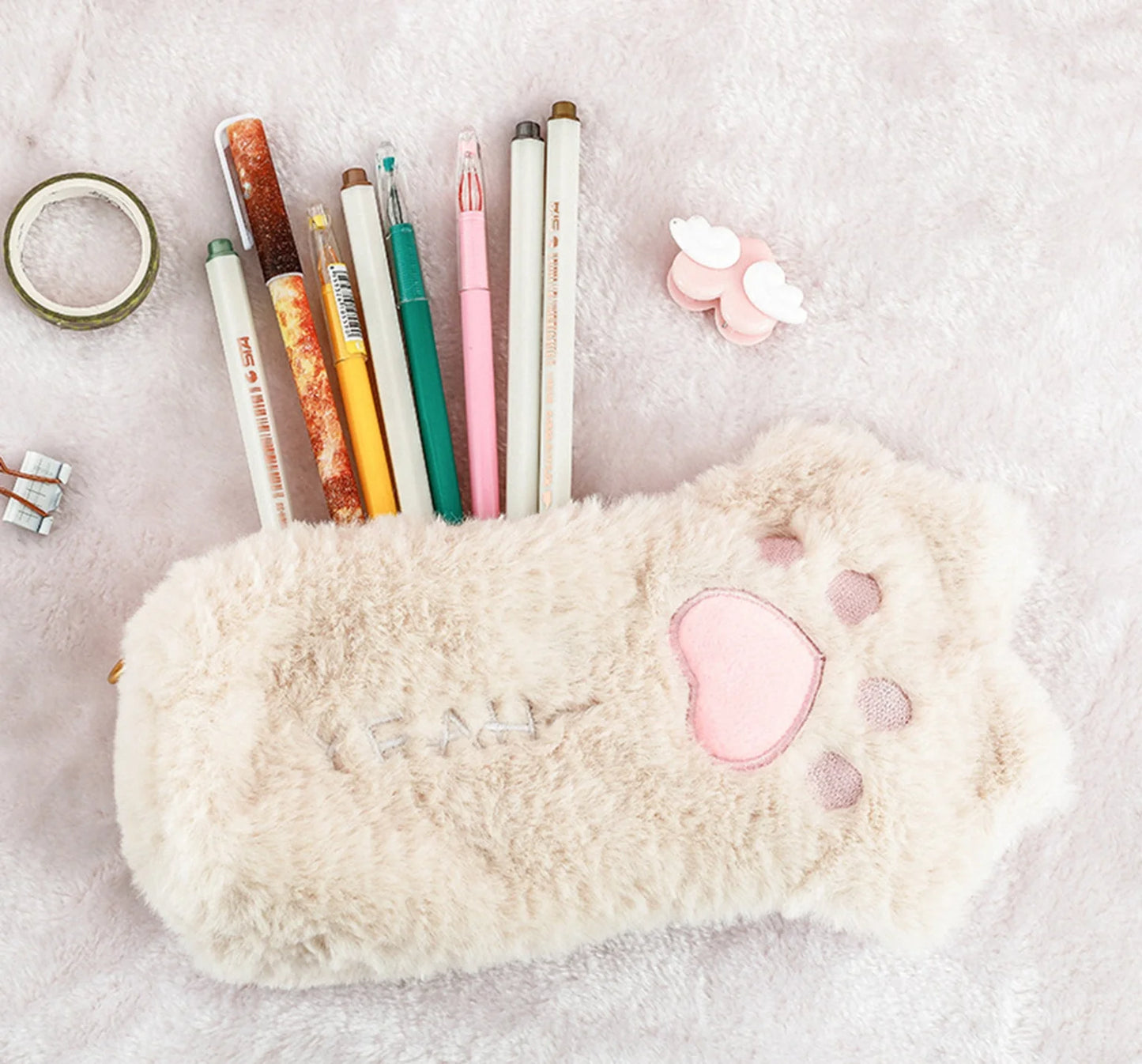 Fluffy Cat Paw Pencil Case