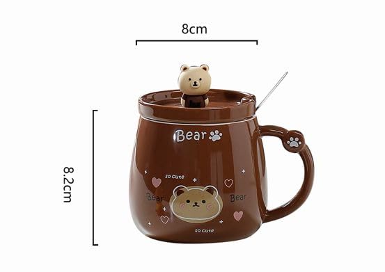 Vasukie Bear Coffee Mug with Lid & Glass