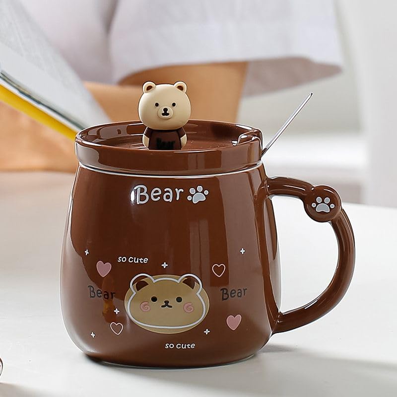 Vasukie Bear Coffee Mug with Lid & Glass
