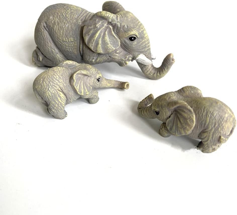 TIED RIBBONS Miniature Elephant Mother and Two Babies Hanging Ornament Figurines Animal Statue (3 Pcs, Small, Resin) for Home Decor Table Wall Decoration Items