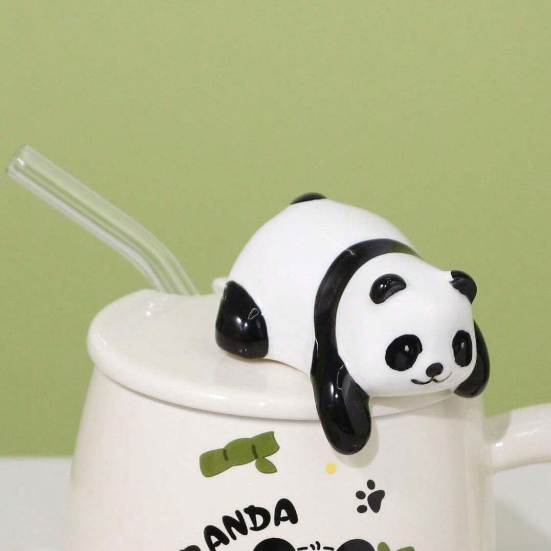 Vasukie 3D Panda Ceramic Coffee Mug with Lid