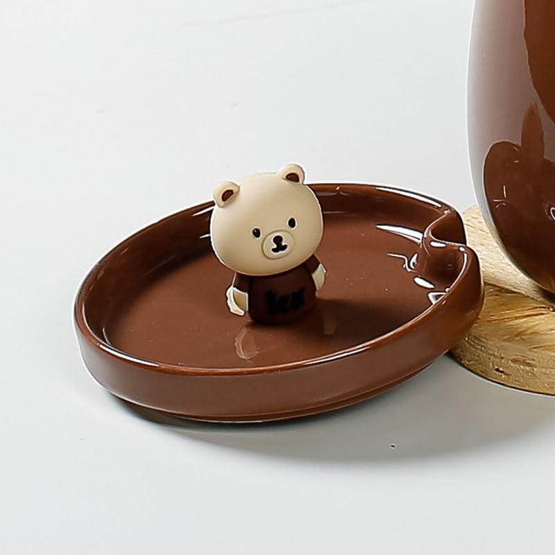 Vasukie Bear Coffee Mug with Lid & Glass