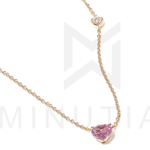 Love Heart Shape With Pink & White Diam Pendant Necklace