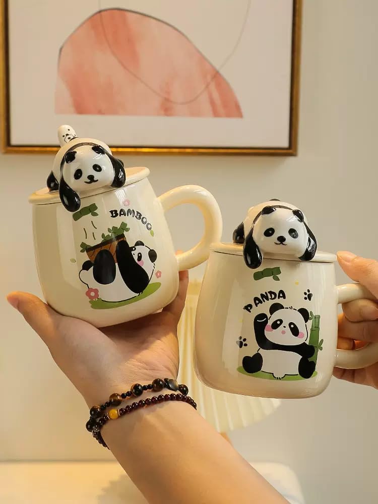 Vasukie 3D Panda Ceramic Coffee Mug with Lid
