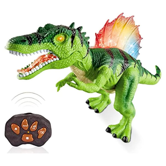 HOBBY CENTRAL Toy RK Shine LED Light Up Remote Control Dinosaur Walking and Roaring Realistic T-Rex Dinosaur Toys with Glowing Eyes Walking Movement Shaking Head Toy for Kids (Green)