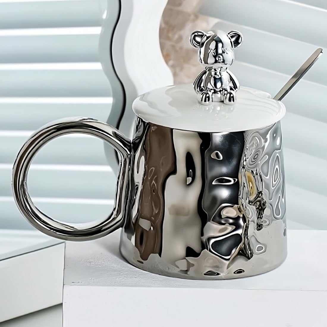 BonZeal Teddy Bear Silver Ceramic Coffee Mug