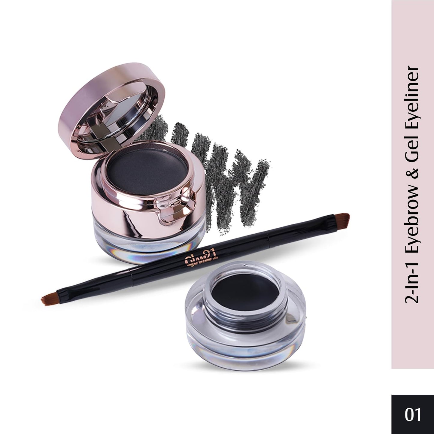 Glam21 2-in-1 Eyebrow Powder & Gel Eyeliner | Intense Black Color